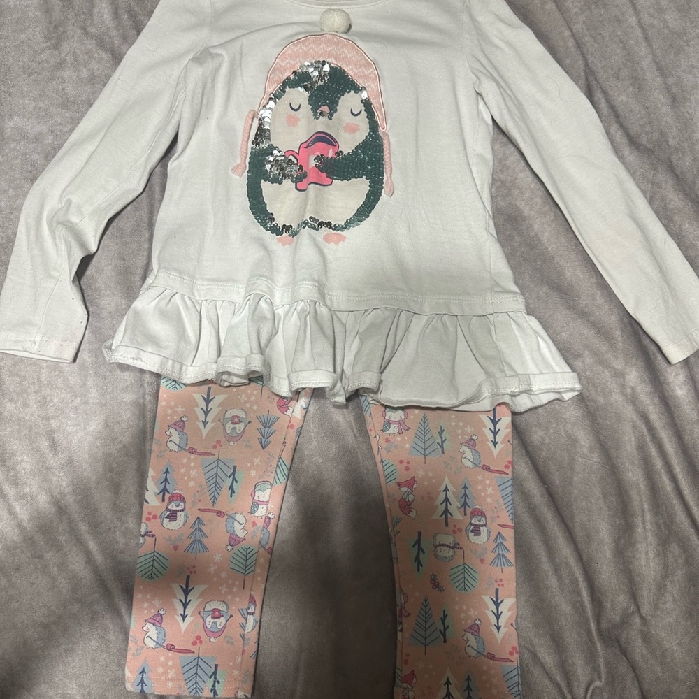 Girls Penguin Print fleece lined outfit